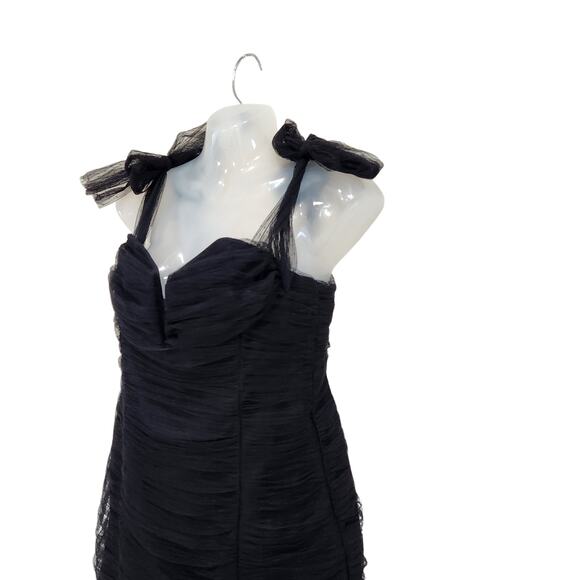 Alice McCall Goodvibes Tulle Tie Off Shoulder Fitted Mini Dress Black Size US 8 - Picture 3 of 15